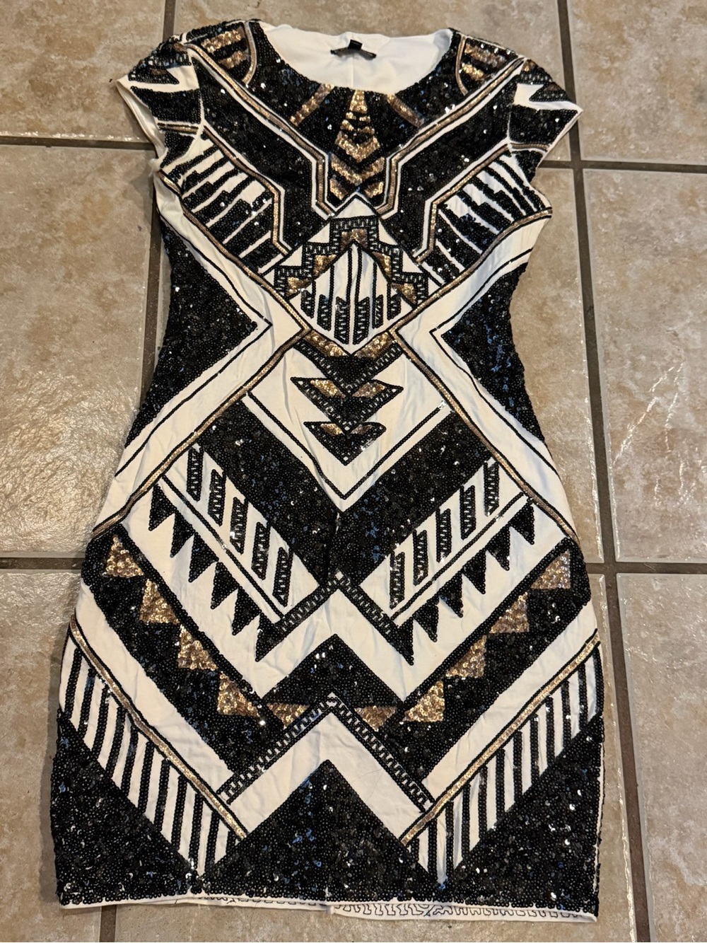 Express Art Deco Sequin Aztec Sheath Dress Bodycon